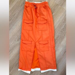 Orange Maxi Skirt with Pockets